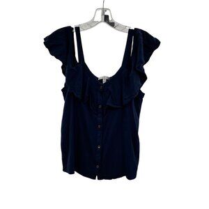 Moa Moa Women's Split Off Shoulder Button Down Top Blue Size Small